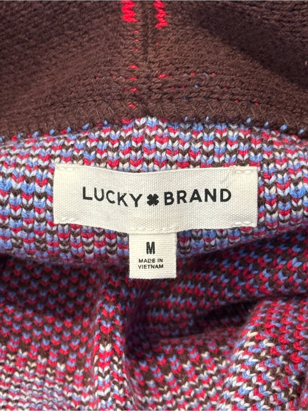 Lucky Brand Aztec Print Shawl Collar Cardigan Brown Red Blue M - Picture 7 of 10